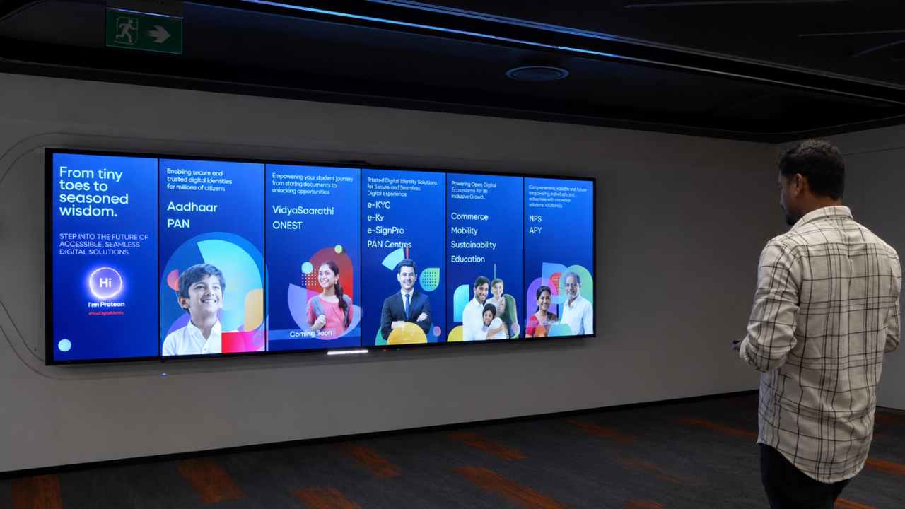 Visitor viewing interactive digital identity showcase.